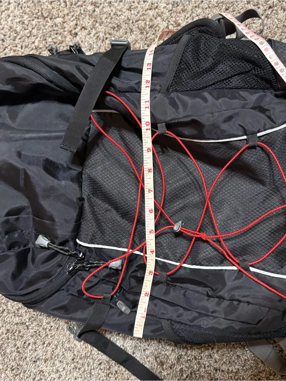 Lands' End Black Backpack with Red Bungee Cord